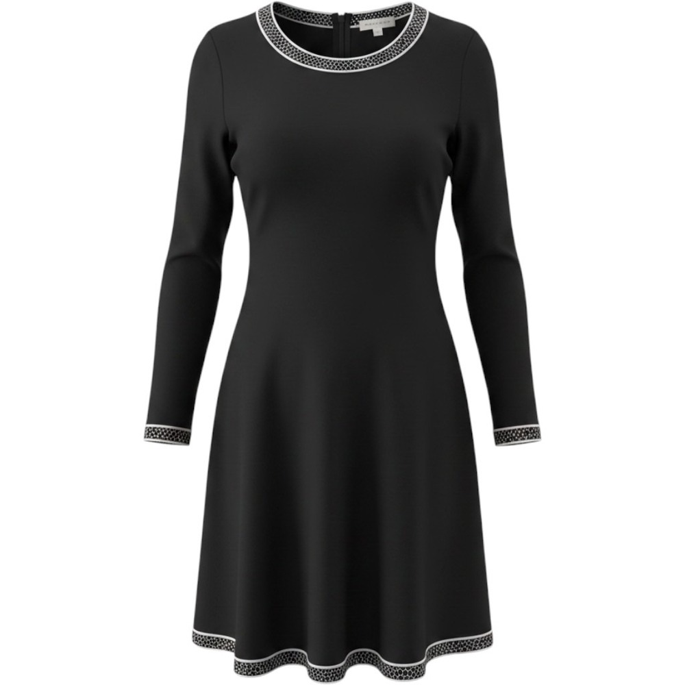 Michael Kors Shift Dress Womens XL Black Excellent Animal Print Trim Long Sleeve